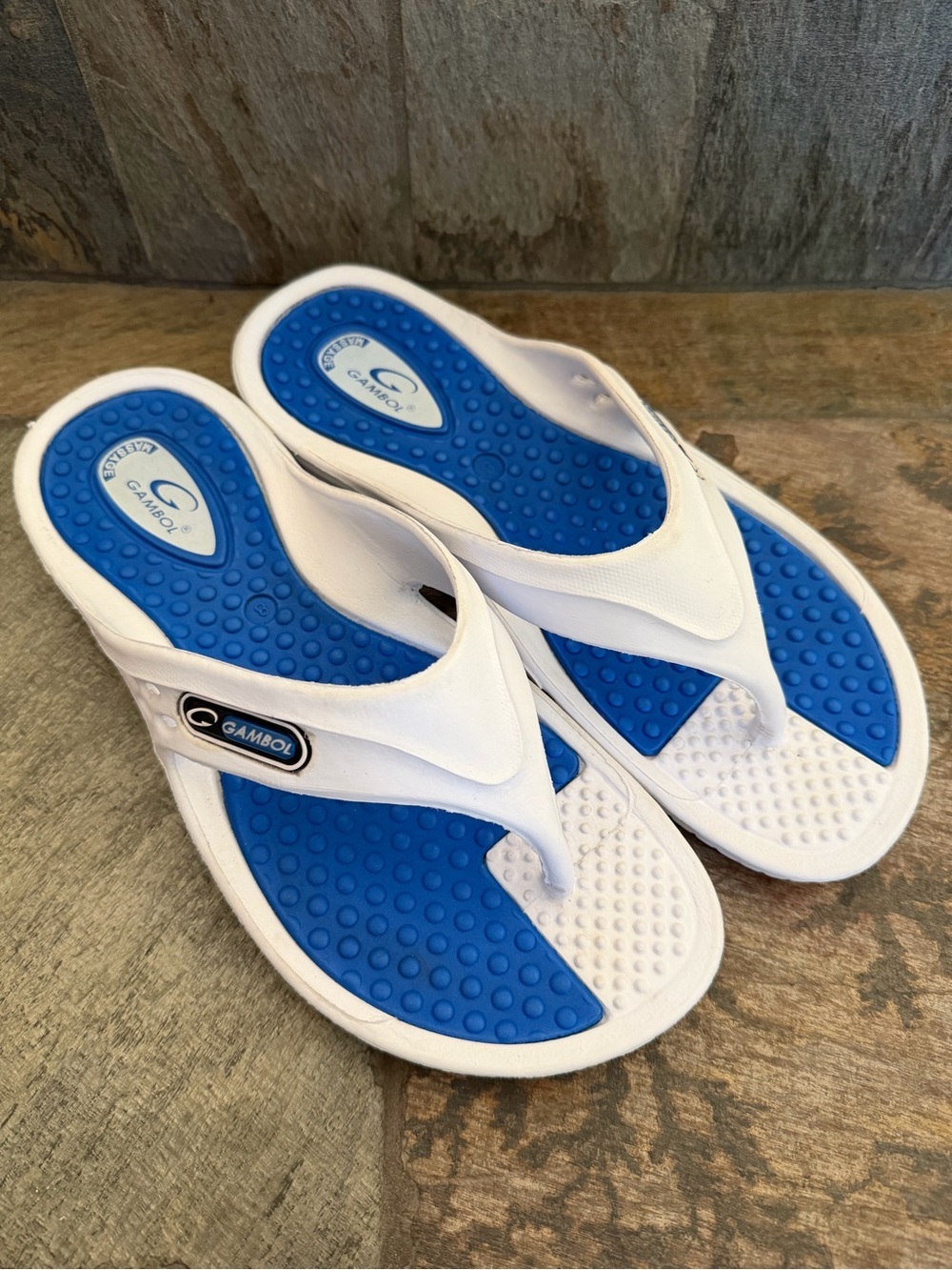 Unisex White & Blue Massage Comfort Flip Flop Sandals Mens 8 Womens 10 Japan